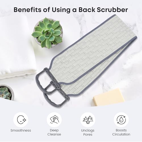 eaxun Exfoliating Back Scrubber with Plastic Handles for Shower, 36 Inches Wider Bath Back Exfoliator Body Cleaner for Men, Women and Elderly, Dual-Sided Roughness Back Washer for Deep Cleansing - size: Large