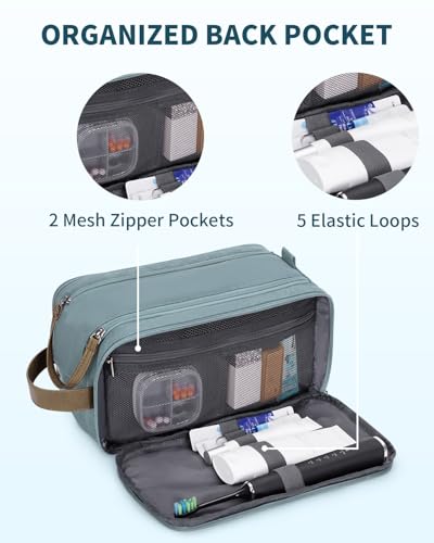 WANDF Toiletry Bag for Men Travel Toiletry Organizer Canvas and Leather Dopp Kit Water-Resistant Shaving Bag for Travel Accessories (Pale Blue, Large) - color: L, Pale Blue, size: Large