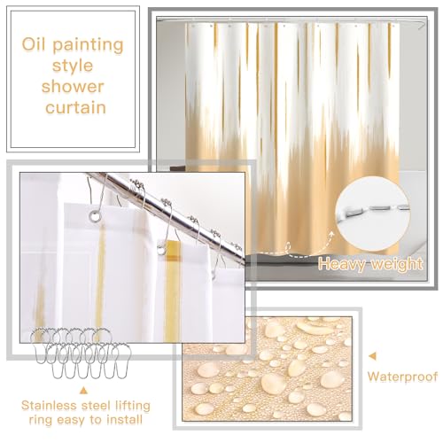 32PCS Bathroom Accessory Set Bathroom Accessories Set Beige Bathroom Set, Shower Curtain Set, 2 Piece Bath Towel Set, 3PC Soap Dispenser, Toilet Brush & Trash Can - size: Bath Set+Oil Paint Shower Curtain+Towel Set, style: Beige
