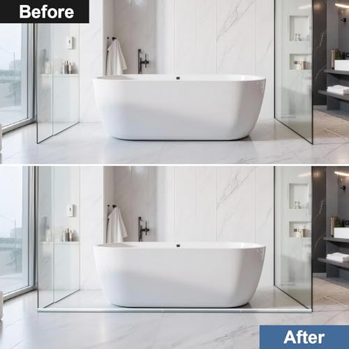 Self-Adhesive Silicone Shower Water Dam Stopper, Transparent, 118inch | Collapsible Splash Guard, Wet Dry Separation, Walk-in Shower Edge Seal Strip, Multi-Use Water Barrier - color: Transparent