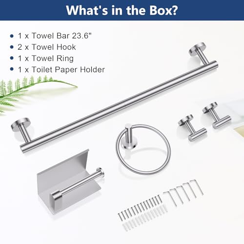 TQKAG 5 Piece Bathroom Towel Bar Holder Sets Brushed Nickel Bathroom Hardware Set Stainless Steel Toilet Paper Holder with Shelf Bathroom Accessories Kit Wall Mounted - color: Brushed Nickel, size: 5-Pieces Set-A