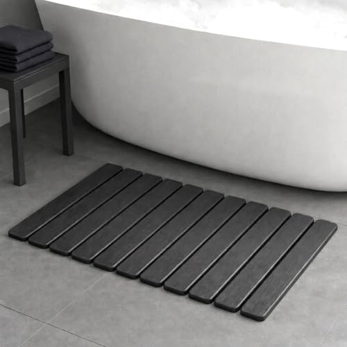 Premium Foldable Stone Bath Mat - Ultra Absorbent Quick Drying Compact Easy to Store & Clean Non-Slip Diatomaceous Earth Bath Shower Mat (Dark Grey) - color: Dark Gray