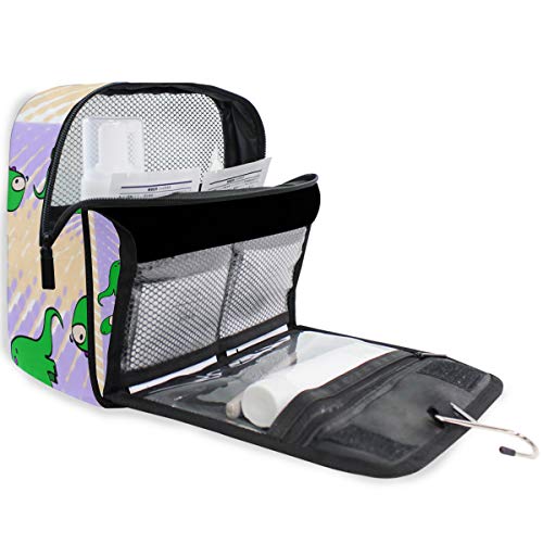 senya Hanging Travel Toiletry Bag Kit Makeup Case Cosmetics Organizer for Men Women - color: Dinosaur Stripe