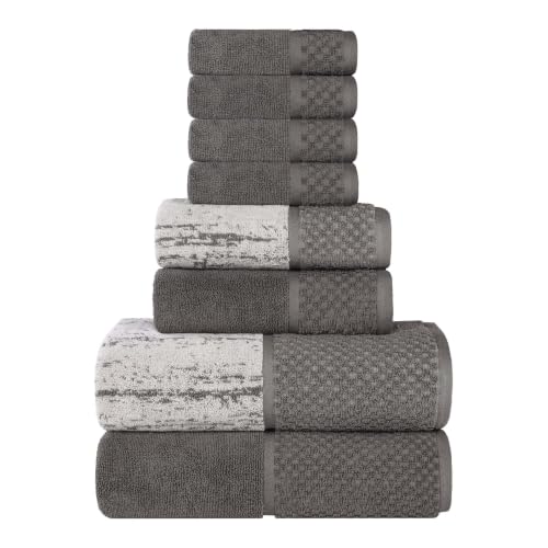 Superior Cotton Bathroom Towel Set Plush Absorbent 8 Piece, Charcoal Silver | Soft Quick Dry, Bathroom Essentials, Jacquard & Solid Pattern Assorted Towels, 2 Bath, 2 Hand, 4 Face Towel, Lodie Collection - color: Charcoal-silver, size: 8 Piece Towel Set (