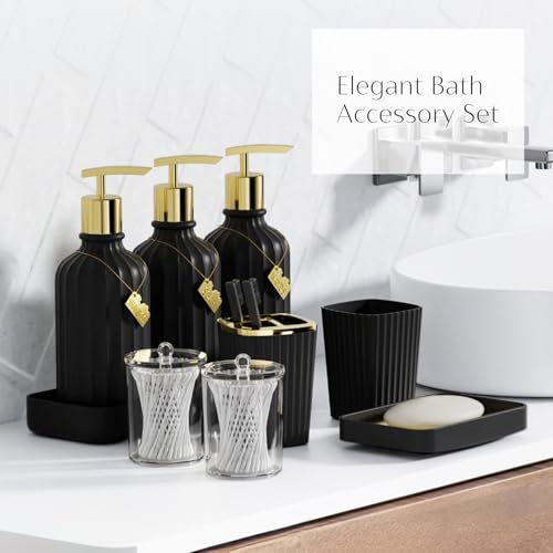 32PCS Bathroom Accessory Set Black Bathroom Accessories Bathroom Set, Shower Curtain Set, 2 Piece Bath Towel Set, 3PC Soap Dispenser, Toilet Brush & Trash Can - size: Bath Set+Oil Paint Shower Curtain+Towel Set, style: Black