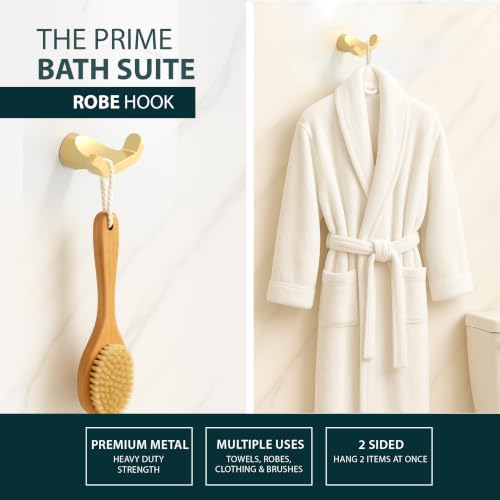 Mega Handles Bathroom Towel Holder Set - 4 Pieces Bathroom Accessories Sets - Heavy Duty Bathroom Accessory Set, 25'' Towel Bar, Robe Hooks & Toilet Paper Holder Wall Mounted - Satin Brass Bath Suite - color: Satin Brass