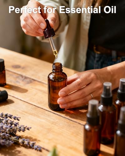 KEYWING 35 Pack Small Amber Glass Spray Bottles for Essential Oils, 4oz Empty Fine Mist Mini Spray Bottles, Refillable Containers for Hair, Travel, Plants, Cleaning, Skin Care - size: 4oz