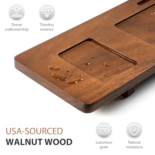 Walnut Bathtub Tray Caddy - 39" Wide Adjustable for Freestanding Tubs, Non-Slip Phone/Wine Holder