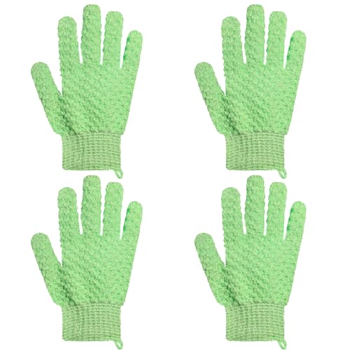 Exfoliating Bath Gloves 2 Pairs - Heavy Texture Body Scrub Gloves for Shower, Spa, Massage and Body Scrubs, Dead Skin Remover, Washing Gloves with Hanging Loop(Light Green) - color: Green2