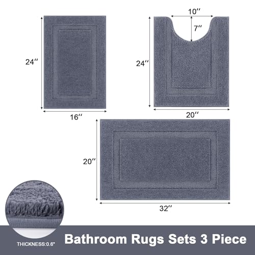 SHACOS Dark Grey Bathroom Rugs Sets 3 Piece Bath Mat U Shaped Toilet Rug | 20x32+ 16x24+ 20x24, Soft Fluffy Microfiber Bath Rugs Set, Non Slip Washable Absorbent Bathroom Floor Mats Carpet Shower Rug - color: Dark Grey, size: 16"x24"+ 20"x32"+U Shape 20"x