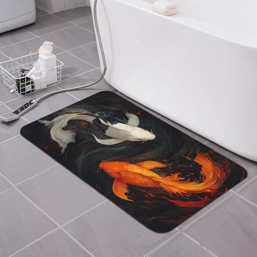 Fish Bath mats Quick Dry Absorbent Bath Rugs Rubber Non Slip Bath Mat for Bathroom Floor Tub Shower Sink 16"×24" - color: Red and White Carp, size: 16"x24"