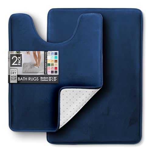 Clara Clark Bathroom Rugs, Velvet Memory Foam Bath Mat, Non-Slip Bath Rugs, Machine Wash, Dries Quickly, Ultra Soft Plush Bath Mats for Bathroom, - color: Blue, style: 20 x 32 + Contour