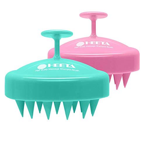 HEETA Scalp Massager Hair Growth 2-Pack, Soft Silicone Scalp Scrubber Shampoo Brush for Exfoliation Dandruff Removal Head Massage Stress Relax, Wet & Dry Use for Women Men Thick Thin Curly Hair Care - color: 01- Pink & Green
