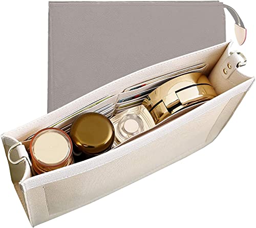 Premium Leather Purse Insert Organizer Compatible with LV Toiletry Pouch 19/26 with Gold Buckles - color: Beige, size: Small-19