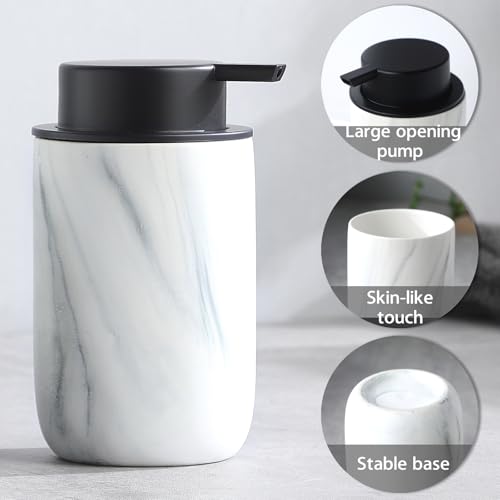 White Marble Soap Dispenser Set- Modern Ceramic Hand Soap Dispenser for Bathroom Liquid Soap for Farmhouse Kitchen Bathroom Decor 2 Pack - color: White Marble, size: Liquid dispenser