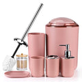 Otostar Plastic Bathroom Accessories Set Decor Countertop Gift Set Bathroom Accessory Set Includes Toothbrush Holder Soap Dispenser Tumbler Soap Dish Toilet Brush Holder Trash Can Qtip Holder (Pink) - style: B-Pink 3308