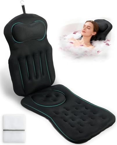 Full Body Bath Pillow for Bathtub, 5D Thick Tub Pillow for Bathtub with 192 Non-Slip Suction Cups, Laundry Bag & Hook, Bathtub Pillow for Head, Neck & Back Support (Black, 51"*15") - color: Classic Black