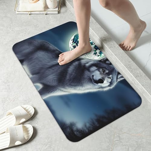 Stone Bath Mats for Bathroom Diatomaceous Earth Bath Mat Super Absorbent Floor Mat Wolf Under Moon Stone Drying Mats Quick Drying Diatomite Shower Mat for Bathtub Pad 19.7x31.5in - color: Wolf Under Moon, size: 1'8" x 2'8" (Rectangular)