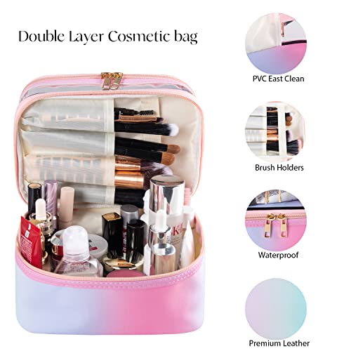 Travel Makeup Bag Cosmetic Bag Makeup Bags for Women Cosmetics Cases Portable Waterproof Foldable (Rainbow Pink) - color: Rainbow Pink