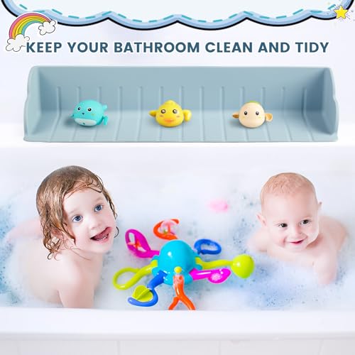 2Pack Bathtub Splash Guard for Tub, Silicone Bathtub Caddy Tray with Play Shelf, Kids Bath Tub Shelf and Organizer for Baby Bath Toys, Bath Toy Holder, Toddler Bathtub Accessories(Classic Blue) - color: 2 Pieces