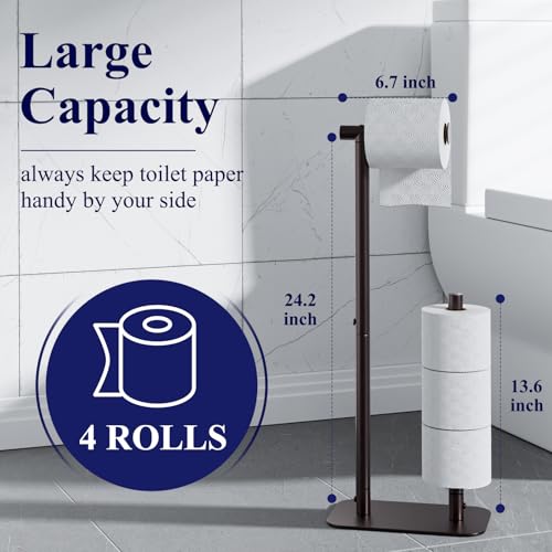 Kitsure Toilet Paper Holder Free Standing - Large Capacity Toilet Paper Holder for 4 Rolls, Rustproof Toilet Paper Stand with Non-Slip Stable Base, Brown, Medium - color: Brown, size: Medium - 1 Pack