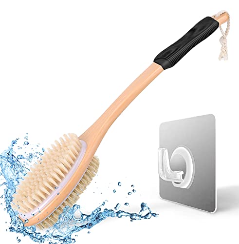 KIPRITII Ergonomically Back Scrubber for Shower,Double-Sided Back Long Handle Wet & Dry Brush for Cellulite and Lymphatic (Black) - color: Black