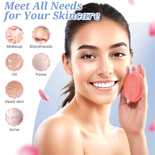 Silicone Back & Body & Face Scrubber Set 3PCS, Gentle Exfoliating Back & Body Scrubber with Dual-Side Brush Head, Hygienic Silicone Loofahs with Soft Bristle and Non-Slip Handle(Pink-3PC) - color: Pink*3