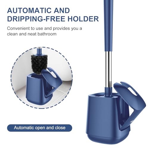 SetSail Toilet Brush and Holder 3 Pack, Self Closing Lid Toilet Bowl Brushes Holder Extra Long Handle Ventilated Toilet Brush Set for Bathroom Cleaning, Nylon Bristles, Dark & Blue - color: Dark Blue, size: 3 packs