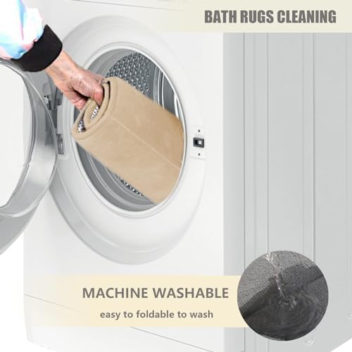 Bathroom Rugs Sets 3 Piece Memory Foam Bath Rugs,Non-Slip Bottom Bath Mat for Bathing,Showering,Machine Washable,Soft Toilet Mat,Beige - color: Beige