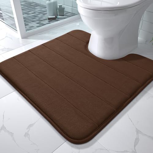Yimobra Memory Foam Toilet Bath Mat U-Shaped, Soft and Comfortable, Super Water Absorbent, Non-Slip, Machine Wash and Easy to Dry for Bathroom Commode Contour Rug, 24 X 24 Inches, Brown - color: Brown, size: 24" X 24"