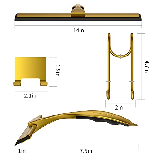 14-Inches Stainless Steel Shower Squeegee Set, Include Shower Door Hook, Adhesive Hook and Spare Silicone Blade, Window Squeegee for Shower Glass Door, Bathroom, Mirror, Window and Car Glass - color: Gold, size: 14-inch