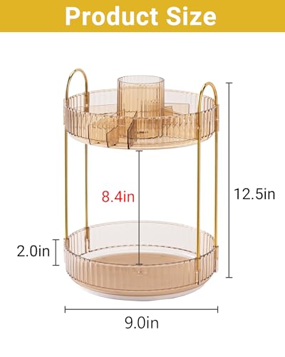 Asayuee 360 Rotating Makeup Organizer,2 Tier Large Capacity Make Up Organizers and Storage,Skincare Perfume Vanity Organizers,Bathroom Cosmetics Storage Organizer Countertop(Gold) - color: Gold, size: New-2 Tier