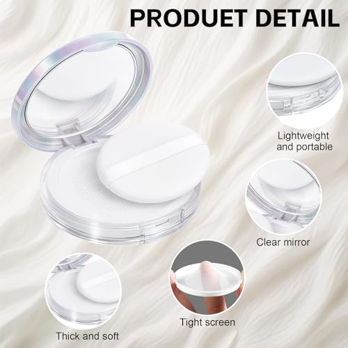 2-Pack Refillable Loose Powder Container with Puff & Mirror - 0.17 oz Travel Portable Empty Makeup Compact with Mesh for Women Girls, Iridescent Silver - color: Iridescent Silver