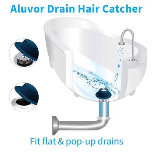 Aluvor Shower Drain Hair Catcher Bathtub Drain Cover Sink Drain Protector | Bathroom Sink & Bathtub Drain Strainer for Pop-Up & Regular Drains, Silver Navy Blue - color: Silver Navy Blue