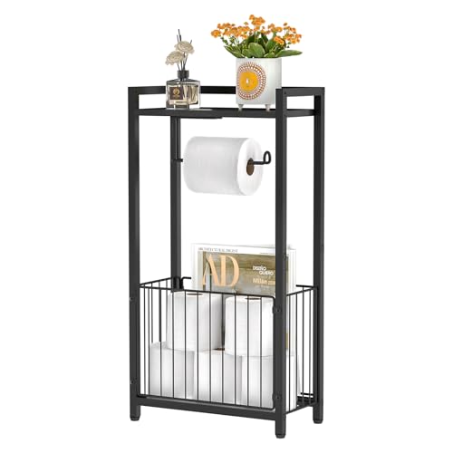 Freestanding Toilet Paper Holder with Storage Shelf – Bathroom Tissue Stand with Space for Phone, Tablet, and Magazines – All-in-One Toilet Roll Dispenser and Organizer - size: Standard