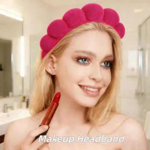 7 Pcs Spa Set, Facial Headband and Wristband Set, Skincare Accessories, College Style Girl Idea Gifts, Hair Accessories for Women and Girls（Hot Pink） - color: Hot Pink