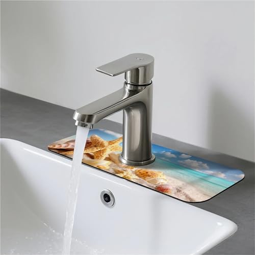 Faucet Fast Absorbent Pad - Yellow Starfish Shells On The Beach Drying Pad, Suitable For Kitchen, Bathroom, Island And Other Scenes - color: Yellow starfish shells on the beach