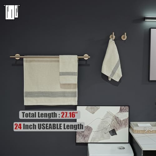 JQK Bathroom Hardware Set, 5-Piece Bath Accessories Set Champagne Bronze Wall Mount Includes 24 in Towel Bar, 9 in HT Bar, TP Holder, Towel Hook x 2, BAS105-CB - color: Champagne Bronze