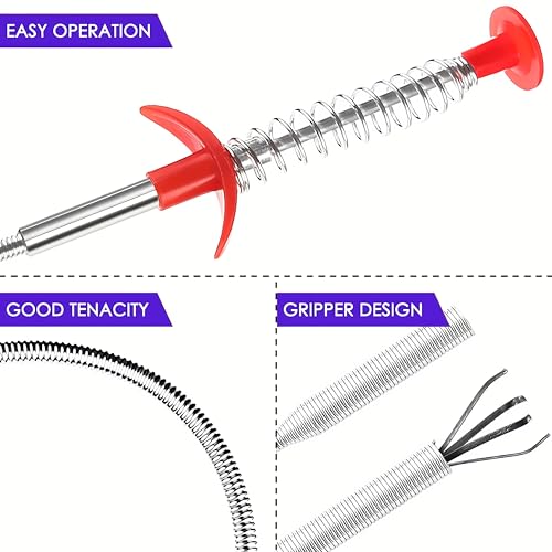 Drain Snake, Drain Clog Remover - Gutter Cleaning Tools Drain Cleaner for Toilet Sewer Shower Kitchen Bathroom Tub Clogged Drains Opener Cleaning Tool, Flexible Grabber Claw Pick Up Reacher (79 inch) - size: 79 Inch