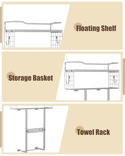 Towel Racks for Bathroom Wall Mounted - Bath Wall Towel Holder Set Above Toilet Storage, Rolled Towel Shelf Organizer for Small Bathroom, Wood Vertical Towel Rack for Bathroom Wall Decor Grey - color: Grey