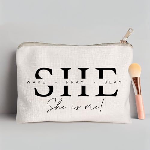 She Wake Pray Slay Makeup Bag, Motivational Cosmetic Pouch for Women, I Am Strong Affirmation Makeup Case, Boss Girl Travel Toiletry Bag, Gift Idea for Her - color: She is me