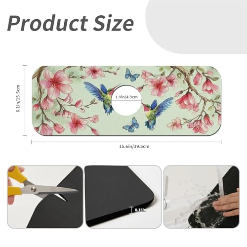 Faucet Fast Absorbent Pad - Hummingbird Butterfly Flower , Suitable For Kitchen, Bathroom, Island And Other Scenes - color: Hummingbird butterfly flower