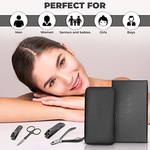 ASH ISLAND Nail Clippers Set - Gray Stainless 12 in 1 For Men And Women Manicure Pedicure Travel Kit Luxury Nail File Sharp Nail Scissors Fingernails Toenails with Portable Stylish Case - color: Space Gray