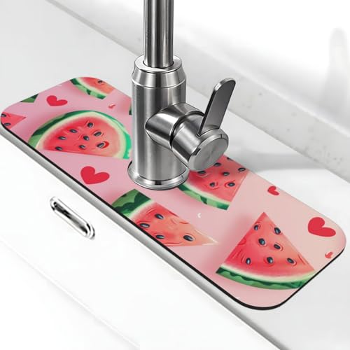 Kitchen Sink Splash Guard Faucet Mat, Watermelon Slices Hearts Diatom Mud Absorbent Draining Mat For Kitchen Sink Bathroom - color: Watermelon Slices Hearts, size: One Size
