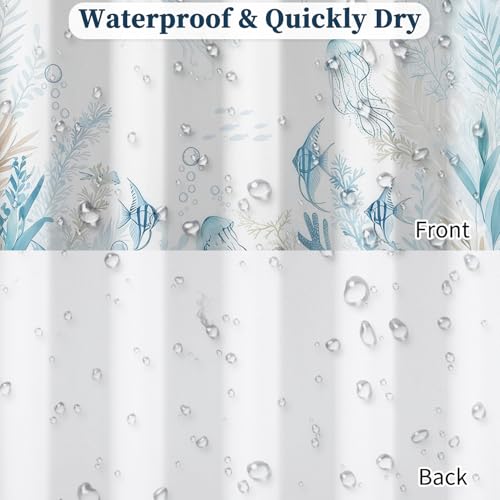 Fabric Shower Curtain with Hooks, Waterproof & Washable Polyester, Ocean Turtle Octopus Fish Shower Curtains for Bathroom, Summer Underwater Animal Coastal Beach Bathroom Curtain, 71x74 Inch - color: Blue Ocean Whisper