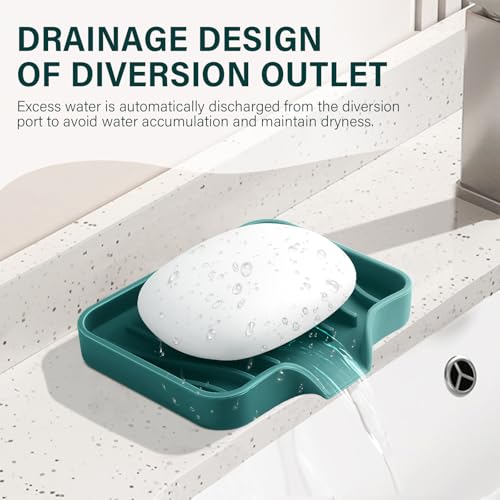 Silicone Soap Dish with Drain, SAISN Kitchen Soap Tray for Shower 2 Pack Self Draining Soap Dish Soft Bathroom Soap Holder for Kitchen Sink Flexible Portable Soap Saver, Green - color: Green