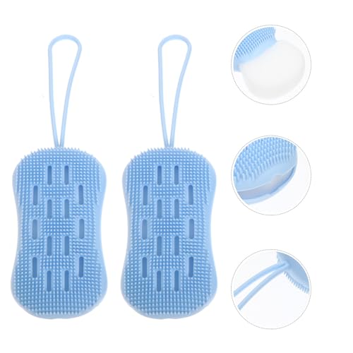 Silicone Bathing Brush 2pcs Set Double-Sided Body Scrubber Gloves Blue for Adults Bathroom Massage and Deep Cleaning Bath Accessories
