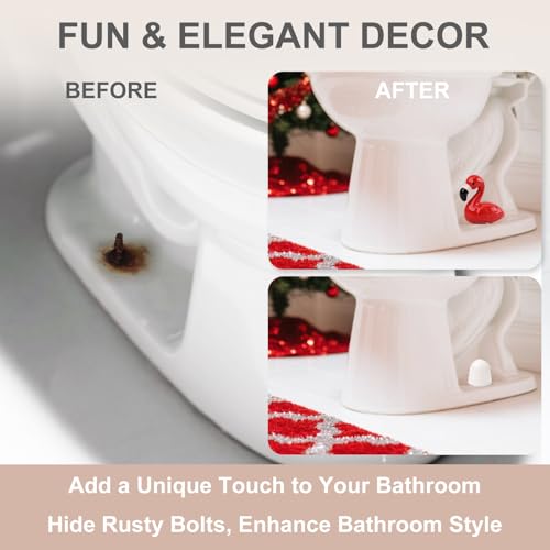 Ceramic Flamingo Toilet Bolt Covers Decorative, Red Bathroom Decor, 2 Pack | Bolt Hole 1.18'', Covers Unsightly Toilet Bolts, Bathrooms Screw Covers, Gifts for Women - style: Red Flamingo