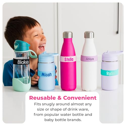 Mabel’s Labels Personalized Two-Tone Engraved Silicone Name Bands – Reusable Dishwasher-Safe Name Bands for Water Bottles, Sippy Cups & Drinkware (Teal & Light Green, 5 Pack) - color: Teal, size: 5 Count (Pack of 1)