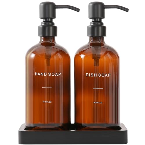 Prus Waso Amber Soap Dispenser Set, Soap Dispenser for Kitchen Sink with Black Stainless Steel Pump, Perfect for Kitchen Accessories Decor. (Amber) - color: Amber Bottle & Black Pump